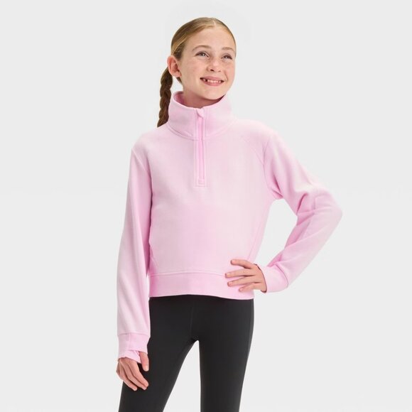 NEW Girls' 1/2 Zip Fleece Pullover Sweatshirt - All In Motion™ Pink - Picture 1 of 8